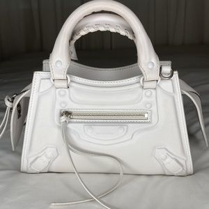 BALENCIAGA Mini Neo Classic City Cake Leather Top Handle Bag True White RARE